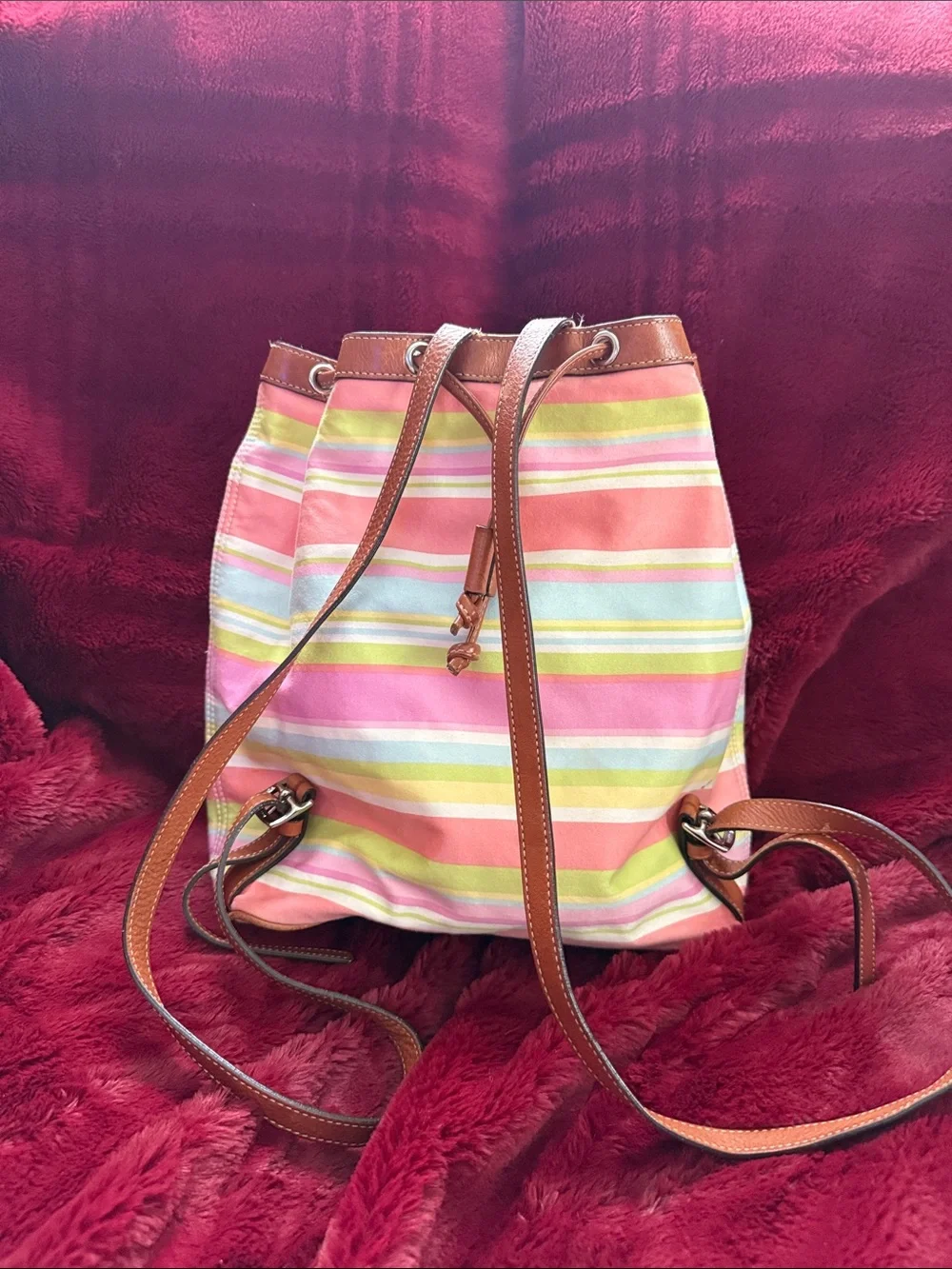 Vintage Coach Multicolor Pastel Striped Drawstring Backpack - Picture 2 of 4